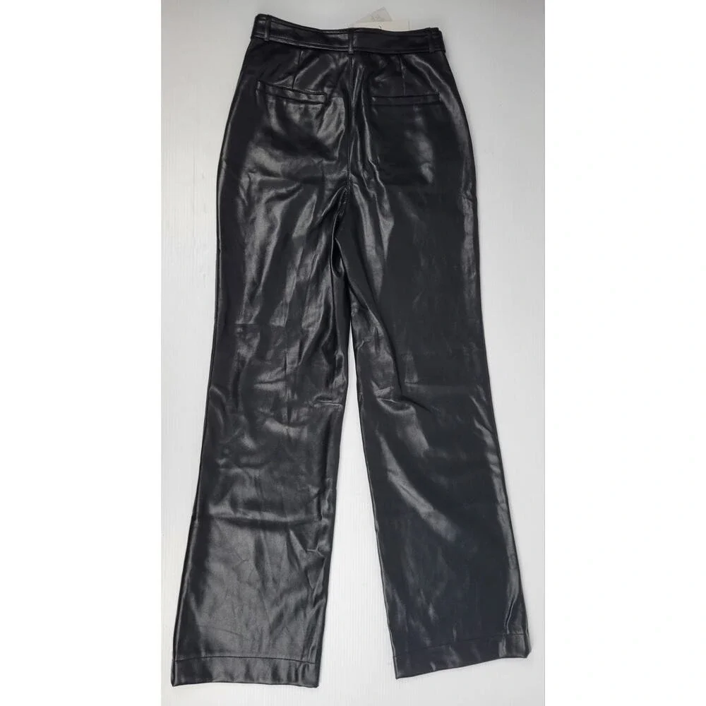NWT 7 For All Mankind Faux Leather Wide Leg Black Emo Goth Pants Womens‎ Small